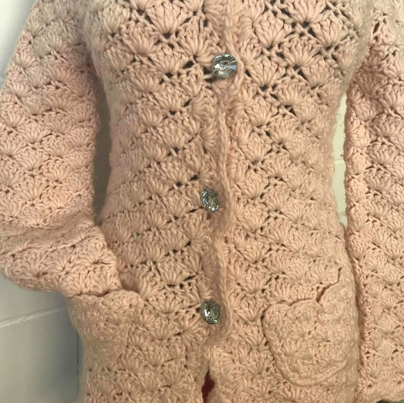 Frost Womens Knit Crochet Mid length Cardigan Sz L - Picture 2 of 5